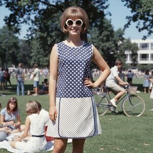 Vintage 1960s Mod Polka Dot Scooter Dress | Hidden Shorts | Navy & White Cotton